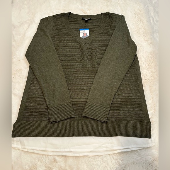 Hilary Radley Women's Long Sleeve V Neck Sweater, Olive, size L - Picture 7 of 8